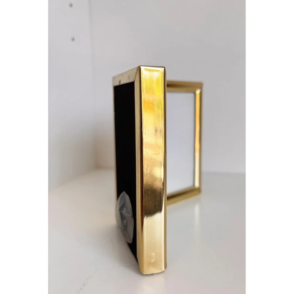 Vintage‎ Brass Small Double Picture Frame Folding Gold Tone 2.5x3.5 Portrait